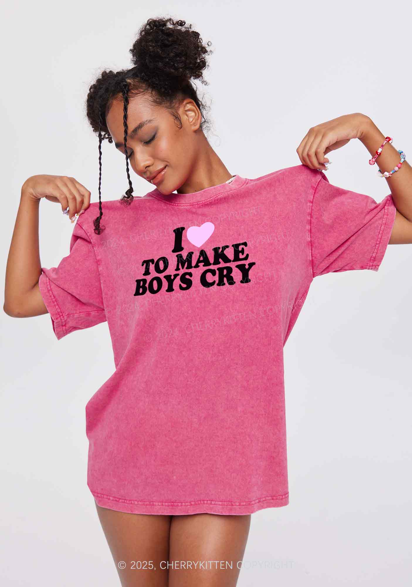 Love To Make Boys Cry Y2K Washed Tee Cherrykitten