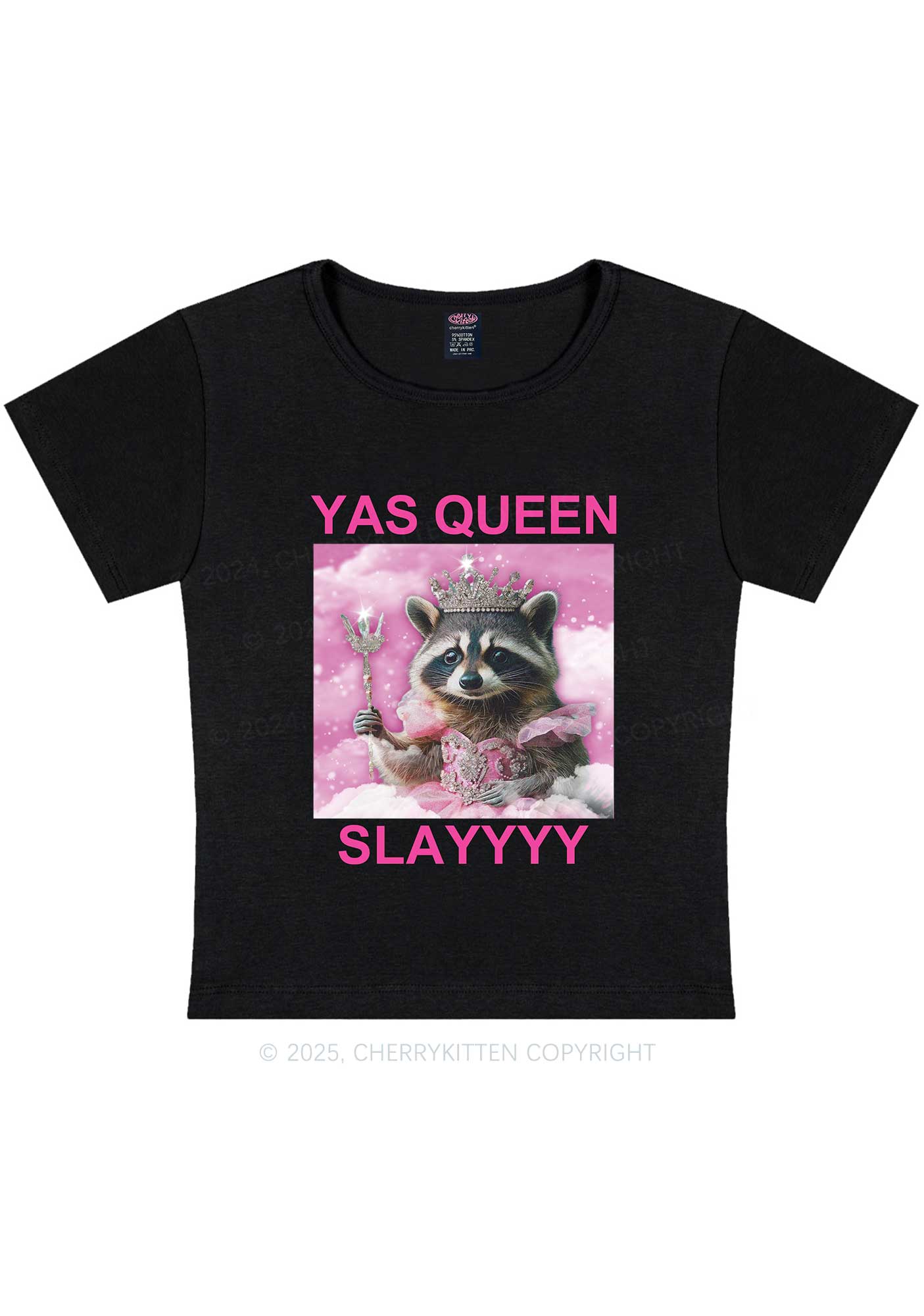 Yas Queen Slay Raccoon Y2K Baby Tee Cherrykitten