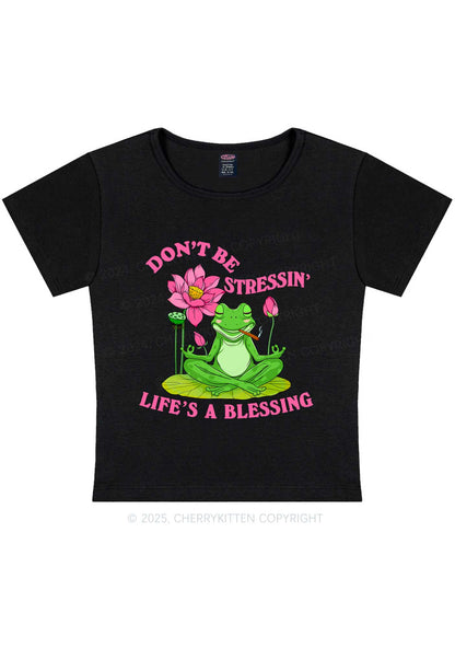 Dont Be Stressin Frog Y2K Baby Tee Cherrykitten