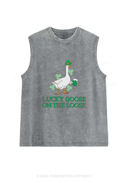 Lucky Goose On The Loose St Patricks Y2K Washed Tank Cherrykitten