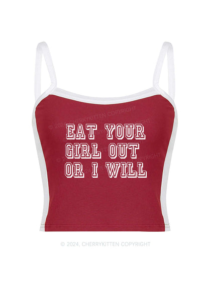 Eat Your Girl Out Y2K Color Block Crop Cami Top Cherrykitten