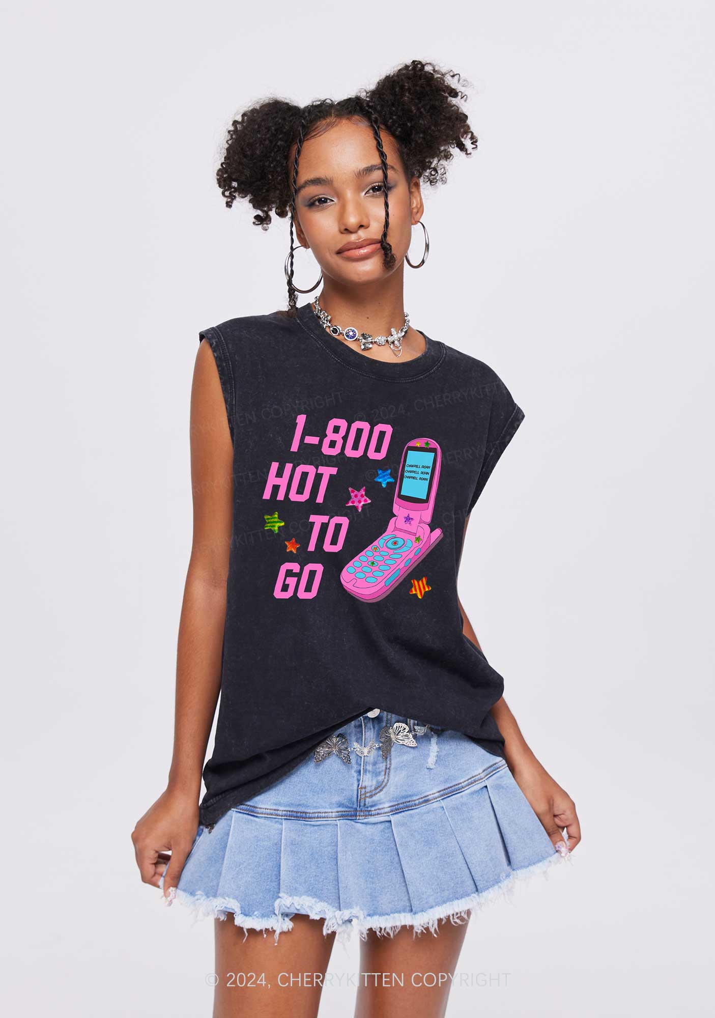 Hot To Go Phone Y2K Washed Tank Cherrykitten