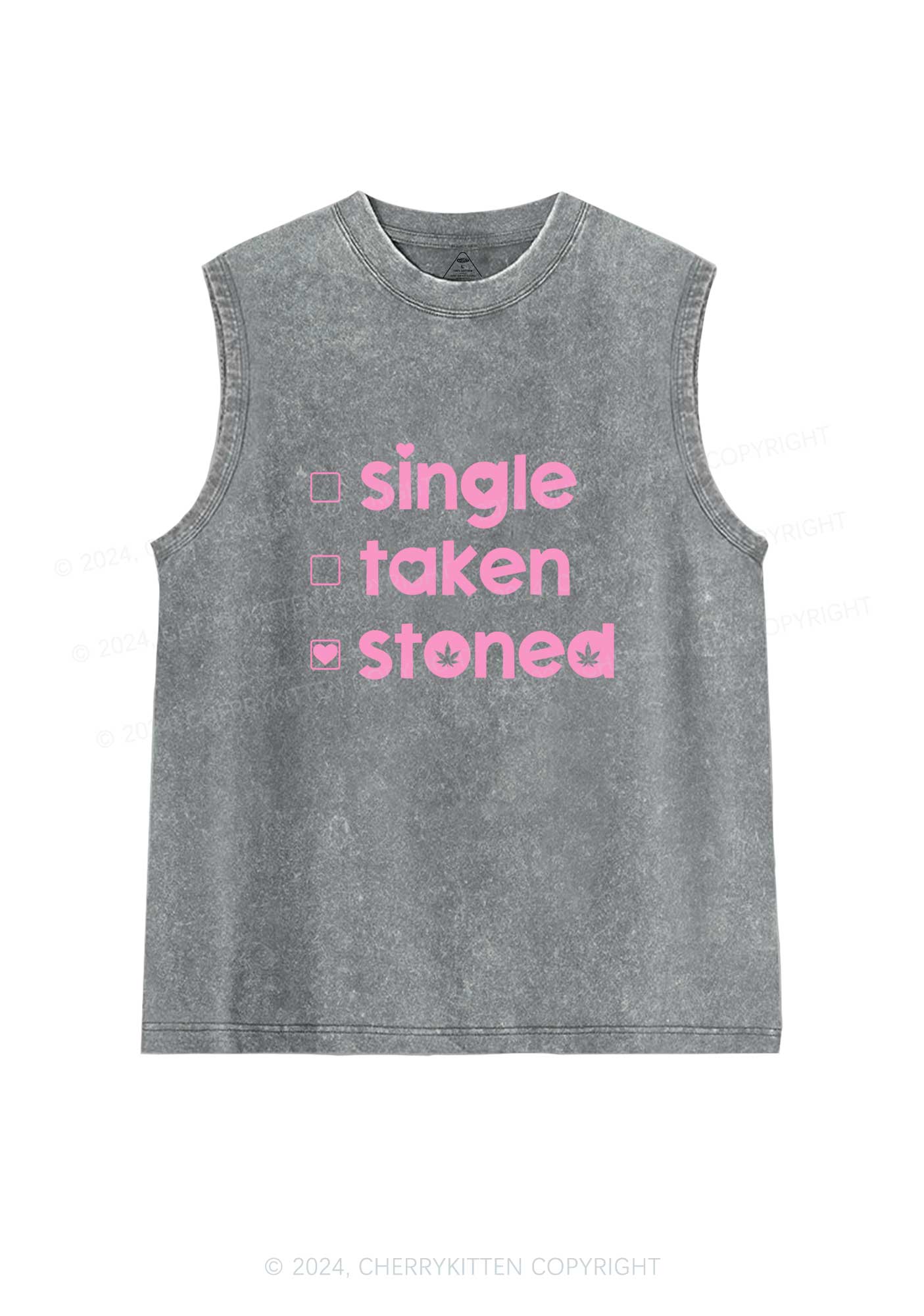 Single Taken Stoned Y2K Valentine's Day Washed Tank Cherrykitten