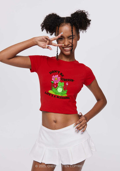 Dont Be Stressin Frog Y2K Baby Tee Cherrykitten