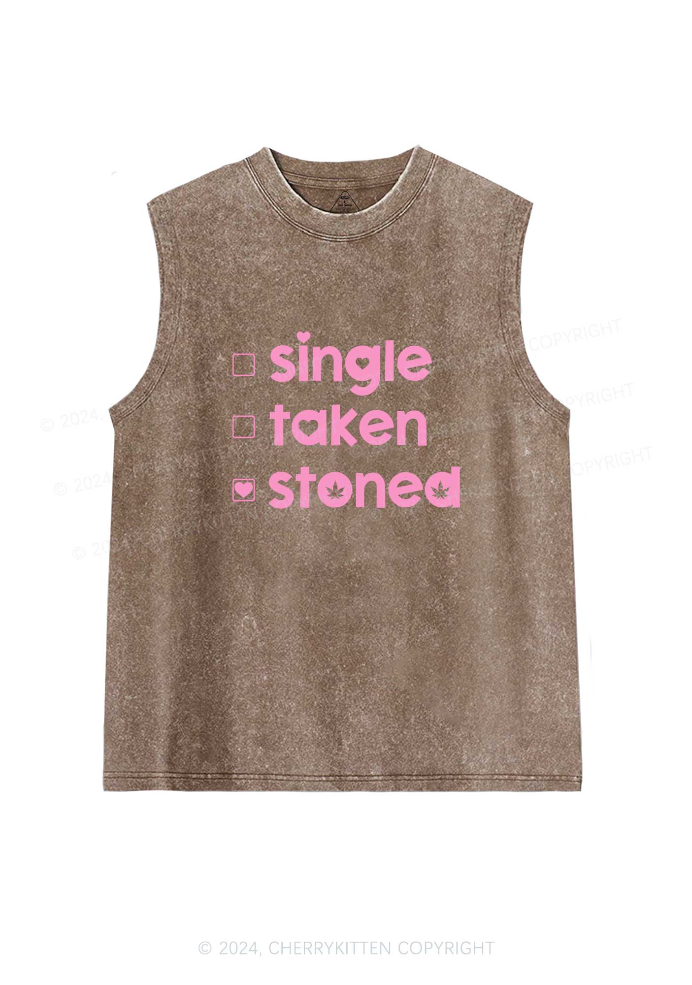 Single Taken Stoned Y2K Valentine's Day Washed Tank Cherrykitten