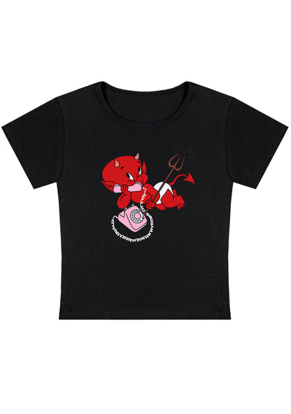 Curvy Little Devil On The Phone Baby Tee