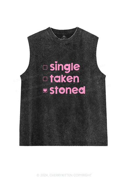 Single Taken Stoned Y2K Valentine's Day Washed Tank Cherrykitten