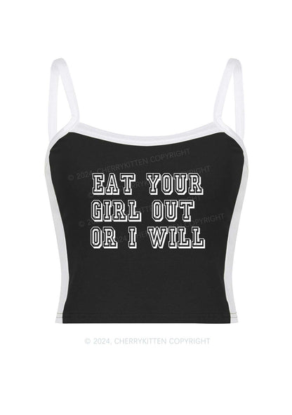 Eat Your Girl Out Y2K Color Block Crop Cami Top Cherrykitten