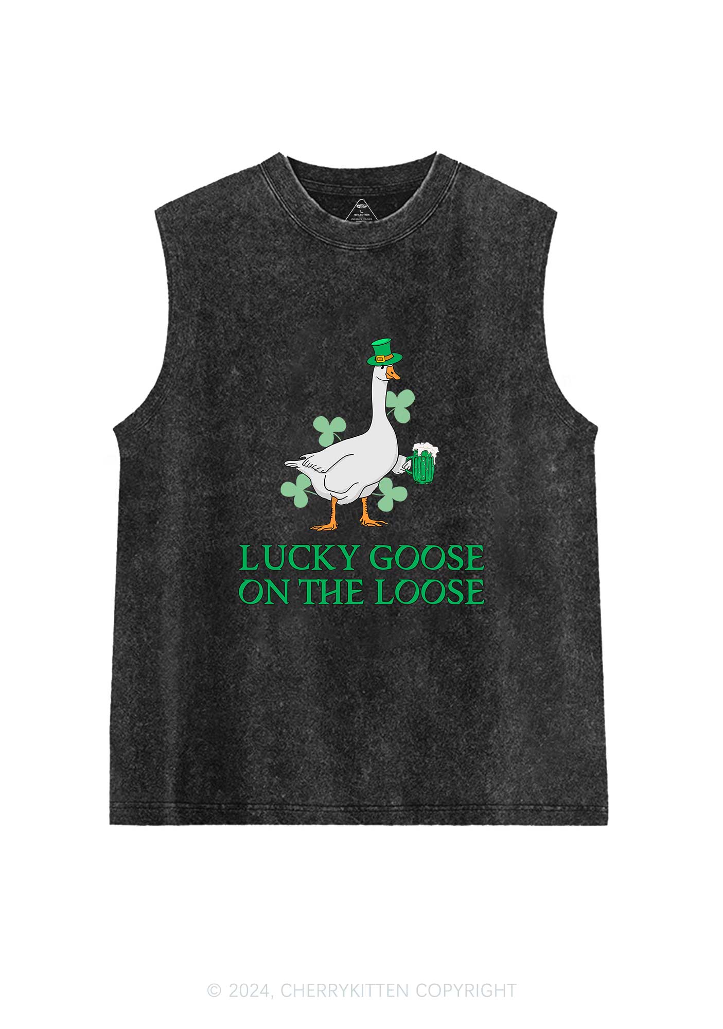 Lucky Goose On The Loose St Patricks Y2K Washed Tank Cherrykitten