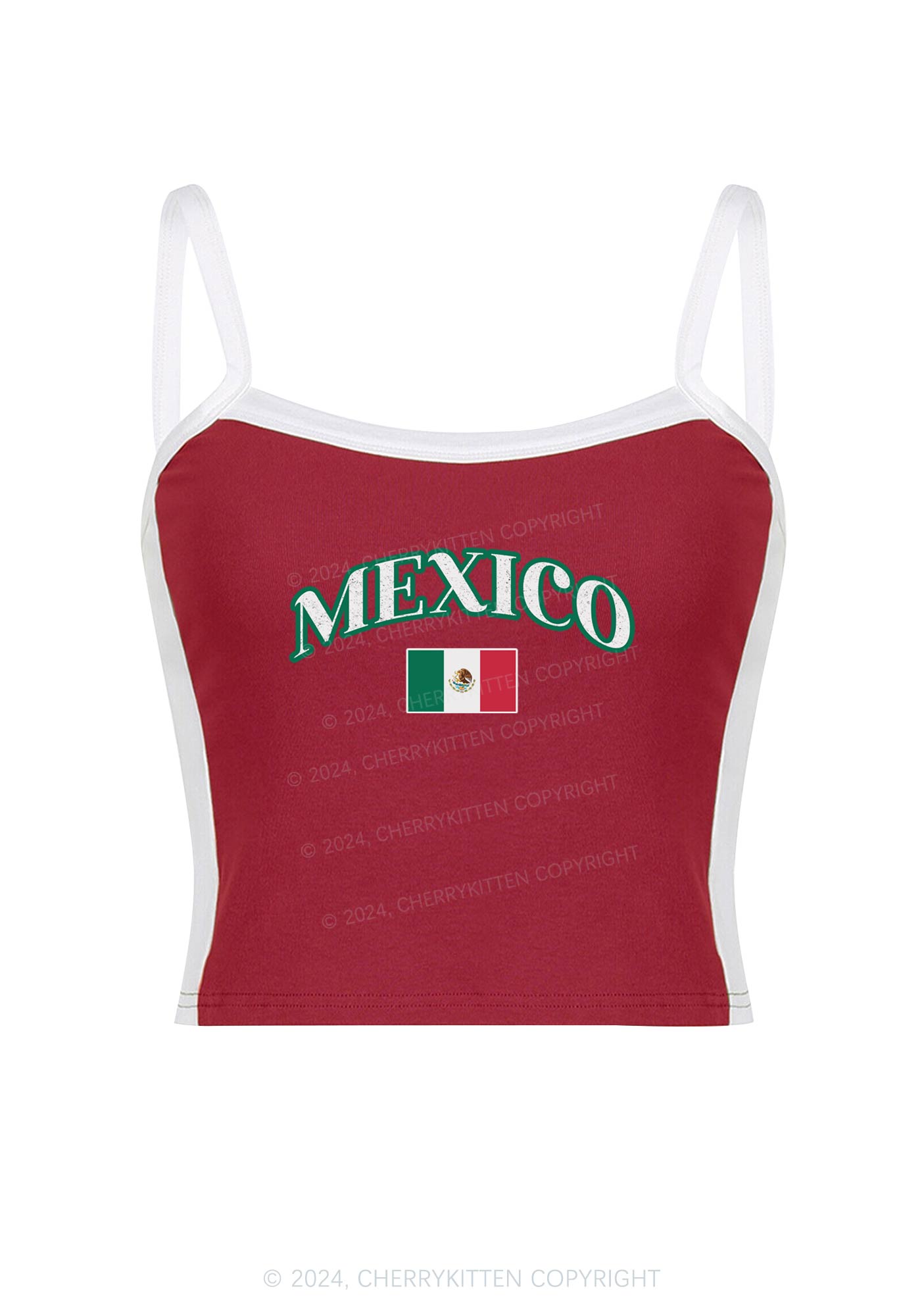 Mexico Y2K Color Block Crop Cami Top Cherrykitten