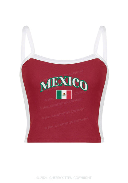 Mexico Y2K Color Block Crop Cami Top Cherrykitten