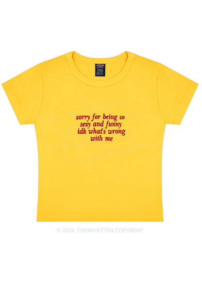 Embroidered Sorry For Being So Funny Y2K Baby Tee Cherrykitten