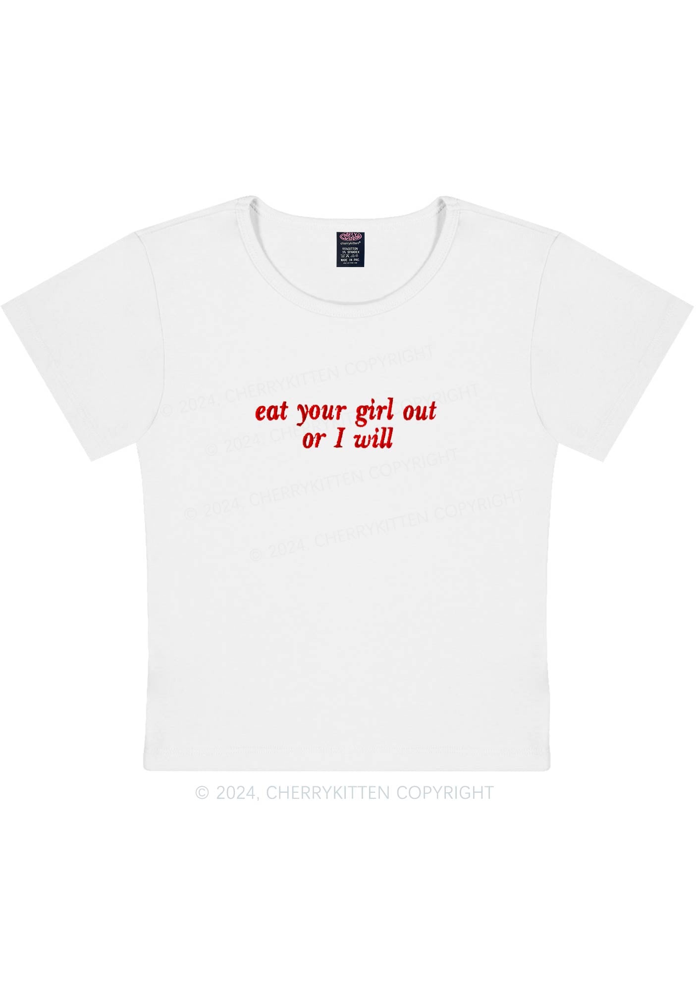 Embroidered Eat Your Girl Out Y2K Baby Tee Cherrykitten