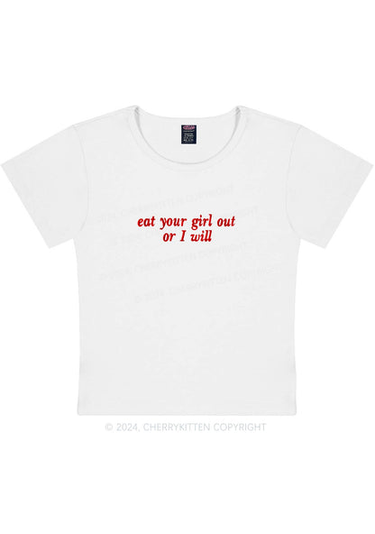 Embroidered Eat Your Girl Out Y2K Baby Tee Cherrykitten