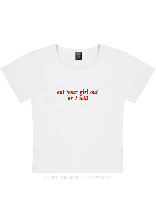 Embroidered Eat Your Girl Out Y2K Baby Tee Cherrykitten