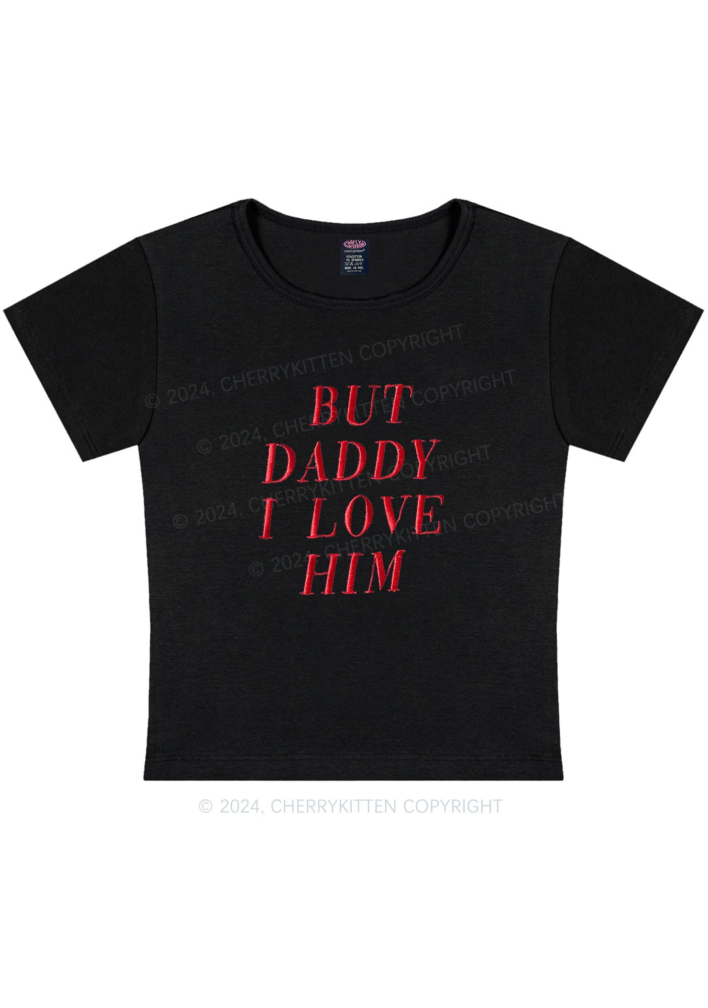 Embroidered Daddy I Love Him Y2K Baby Tee Cherrykitten