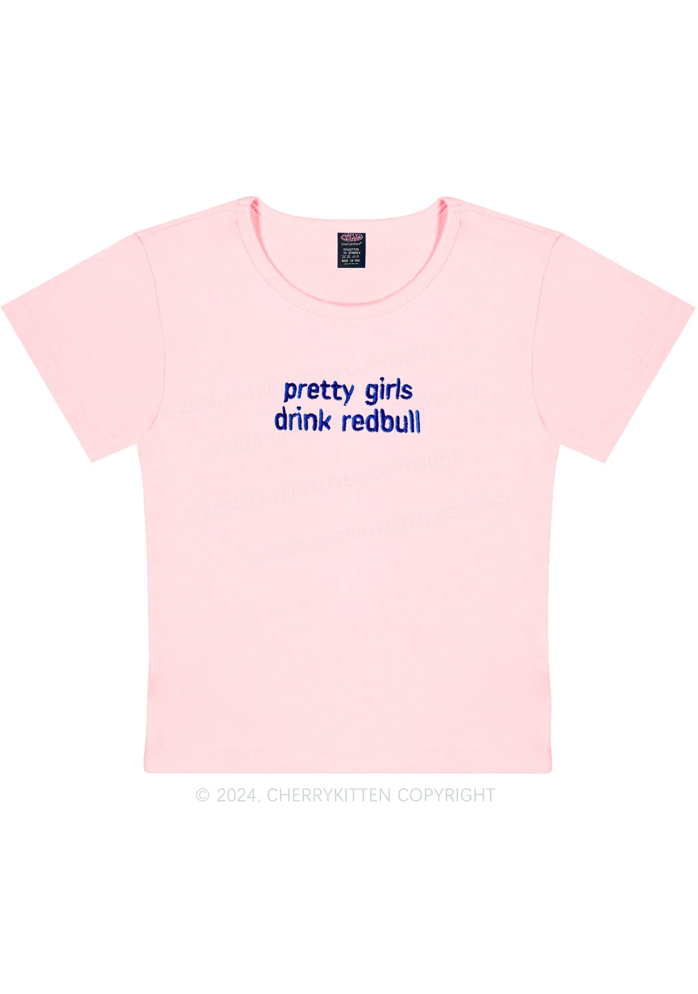 Embroidered Pretty Girls Drink Redbull Y2K Baby Tee Cherrykitten