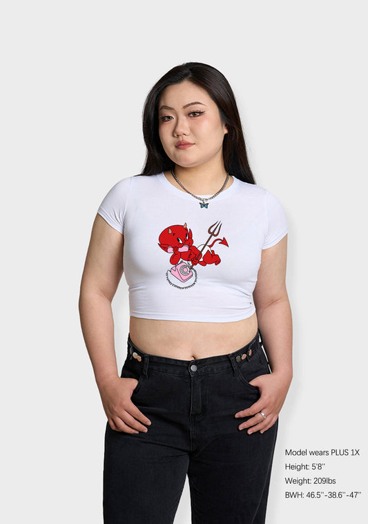 Curvy Little Devil On The Phone Baby Tee