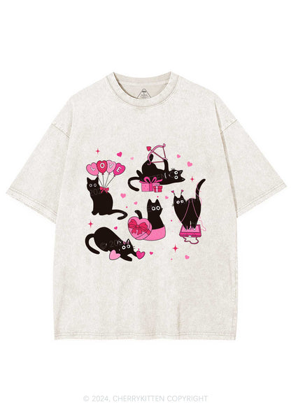 Black Kitten Y2K Valentine's Day Washed Tee Cherrykitten