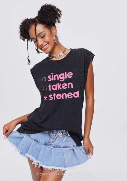 Single Taken Stoned Y2K Valentine's Day Washed Tank Cherrykitten