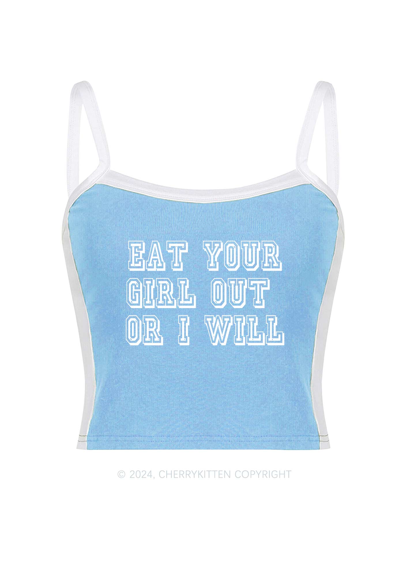 Eat Your Girl Out Y2K Color Block Crop Cami Top Cherrykitten