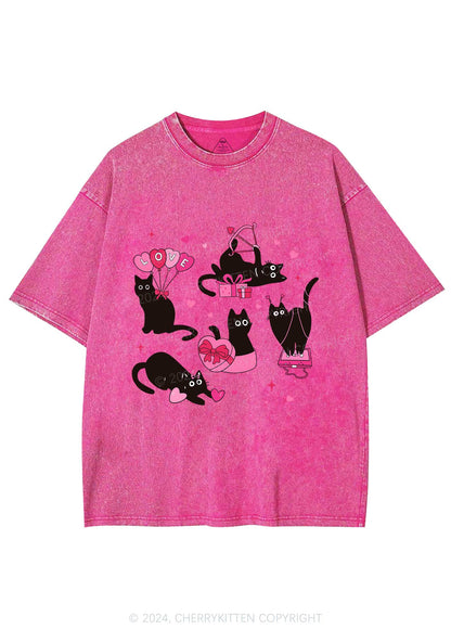 Black Kitten Y2K Valentine's Day Washed Tee Cherrykitten