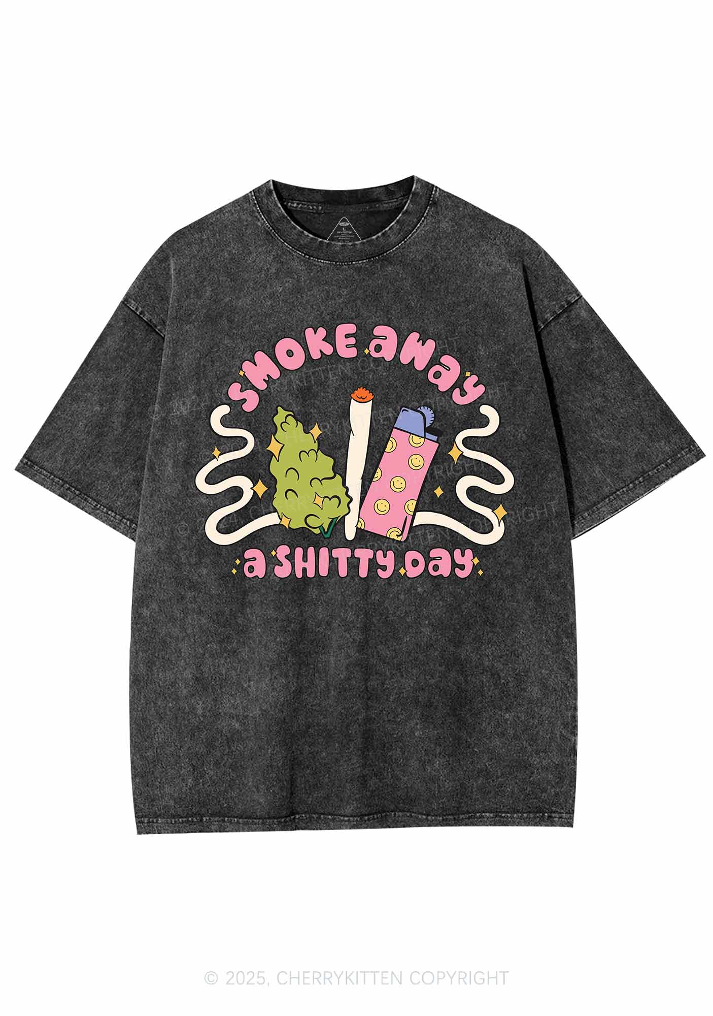 Smoke Away A Shixxy Day Y2K Washed Tee Cherrykitten