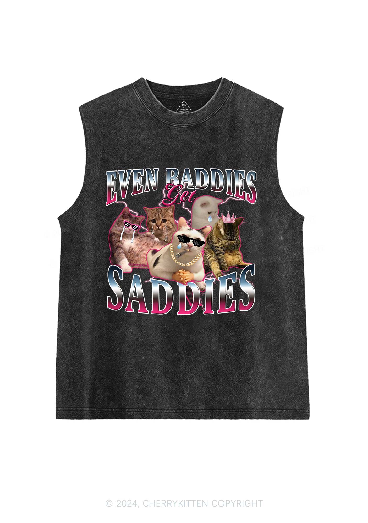 Five Baddie Cats Y2K Washed Tank Cherrykitten