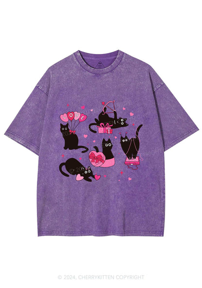 Black Kitten Y2K Valentine's Day Washed Tee Cherrykitten