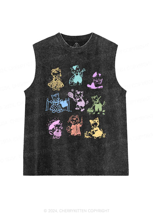 Tattoo Cat Y2K Washed Tank Cherrykitten