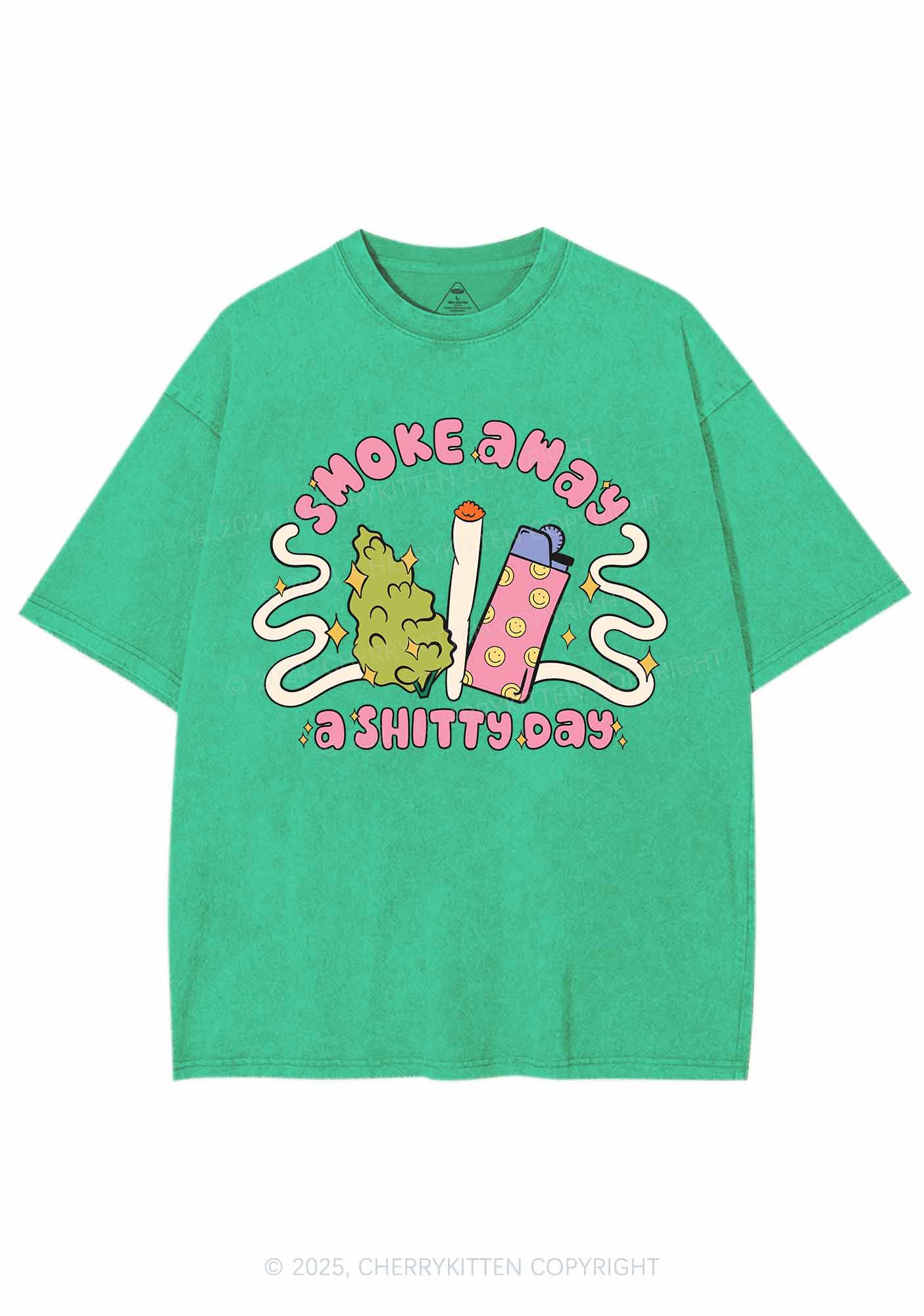 Smoke Away A Shixxy Day Y2K Washed Tee Cherrykitten