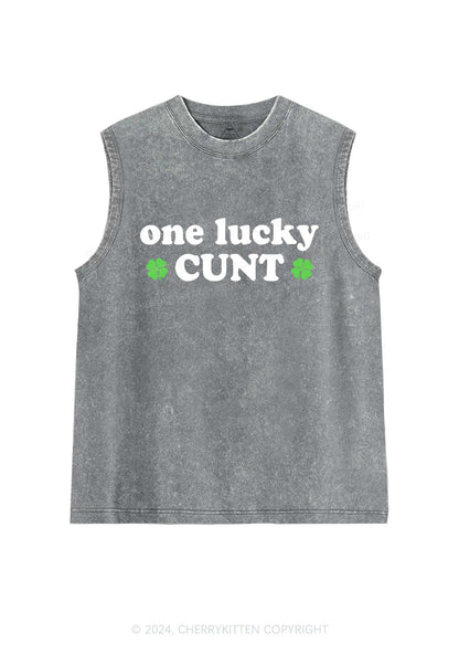 One Lucky Cxxt St Patricks Y2K Washed Tank Cherrykitten