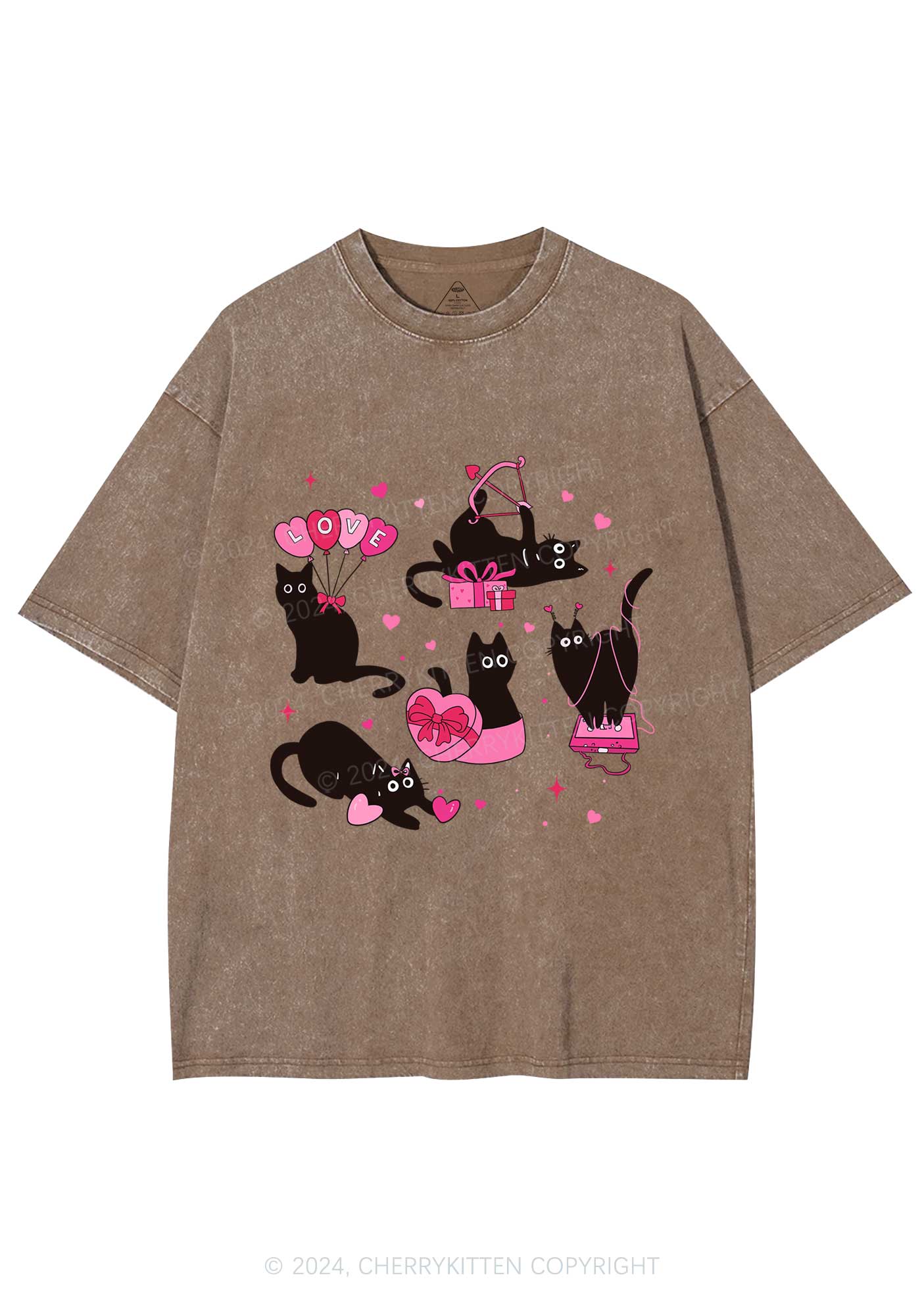 Black Kitten Y2K Valentine's Day Washed Tee Cherrykitten