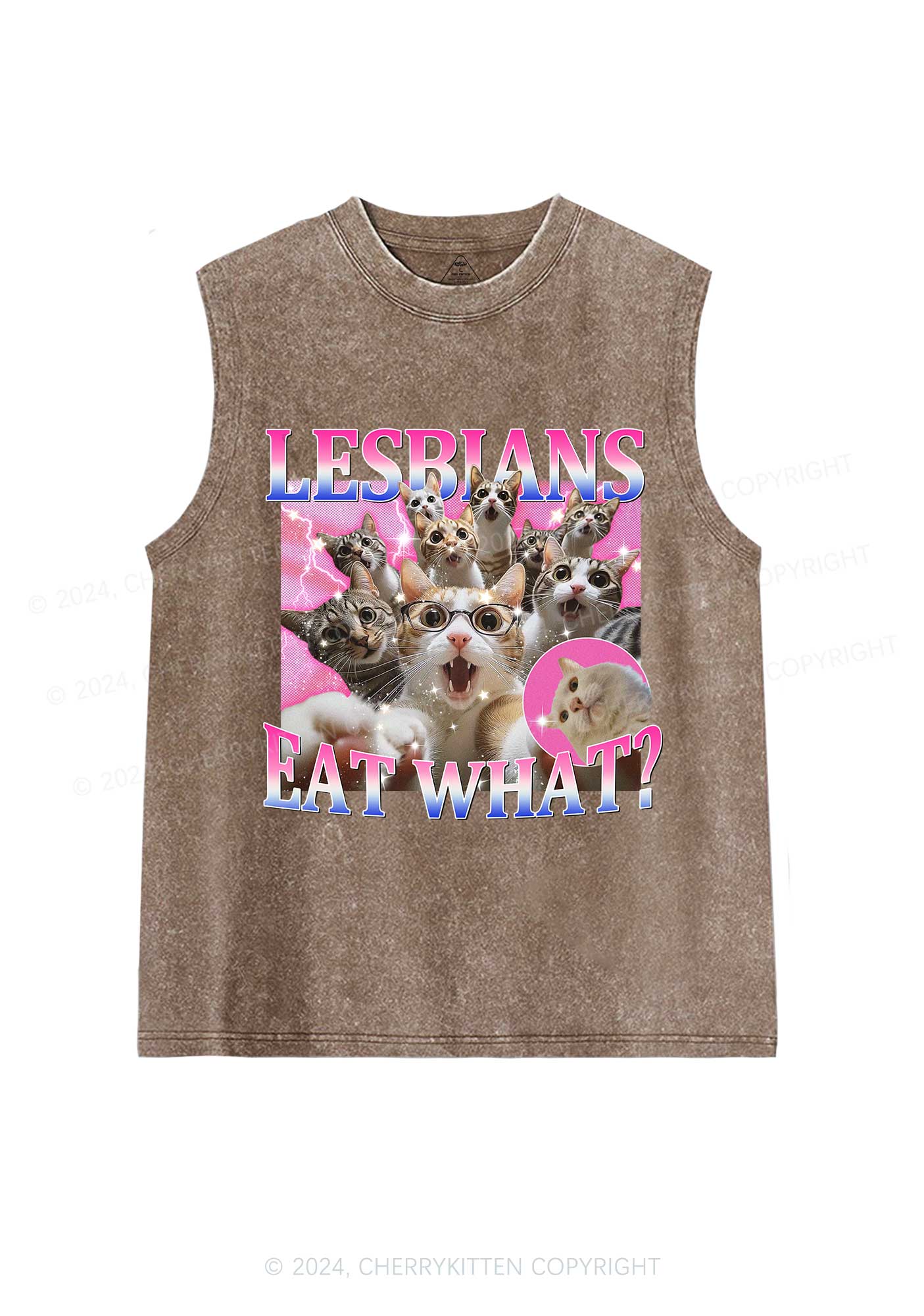 Lesbians Eat What Cat Y2K Washed Tank Cherrykitten