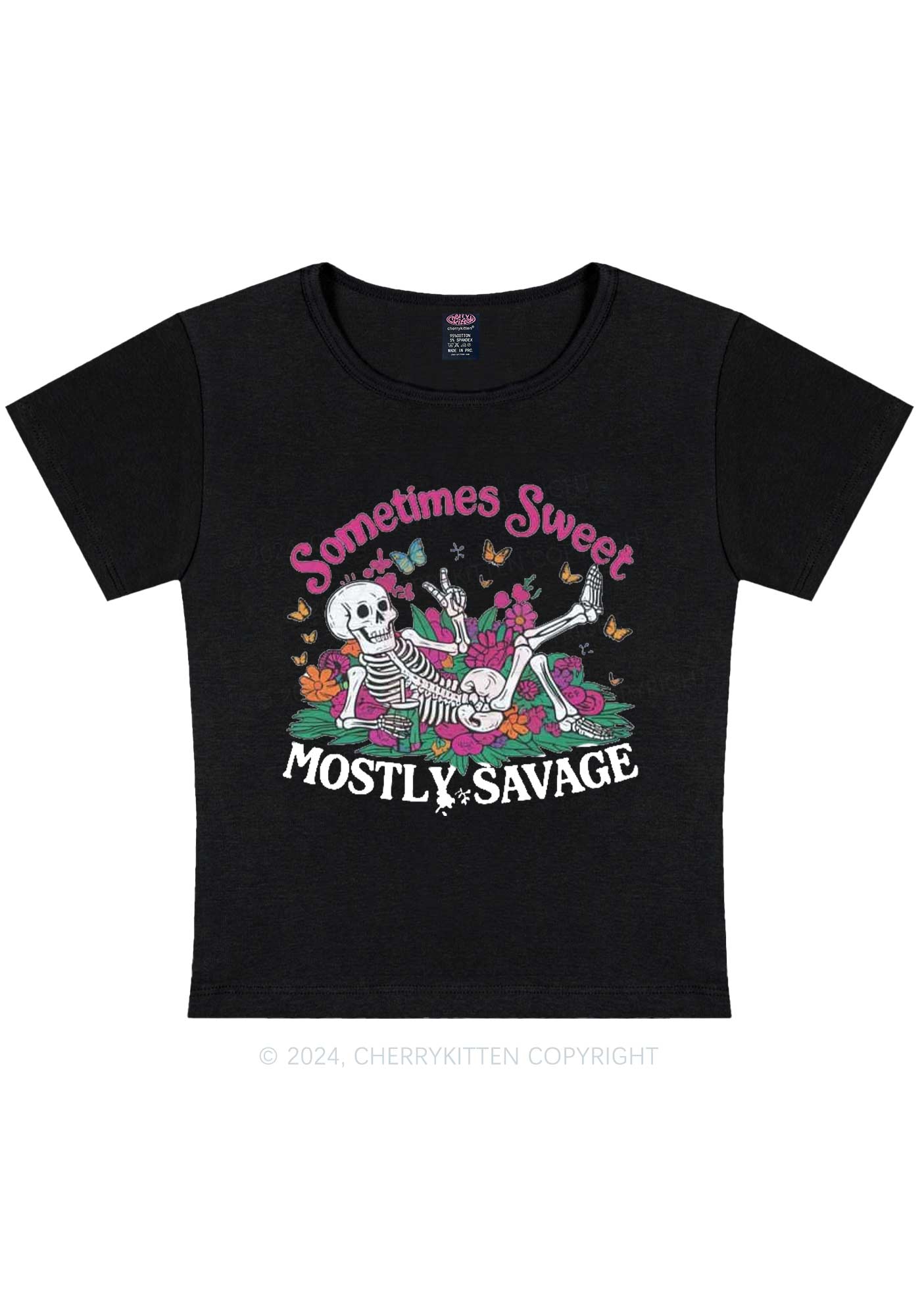 Halloween Mostly Savage Y2K Baby Tee Cherrykitten