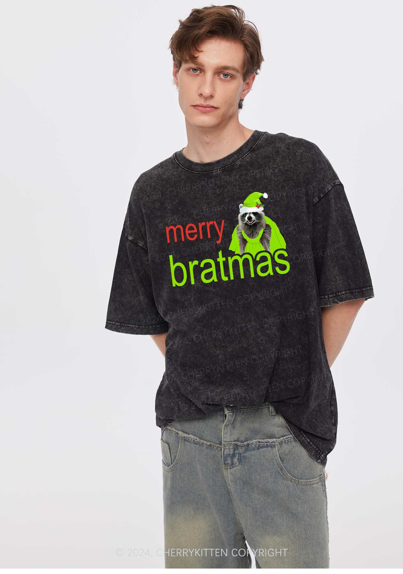 Christmas Merry Bratmas Y2K Washed Tee Cherrykitten