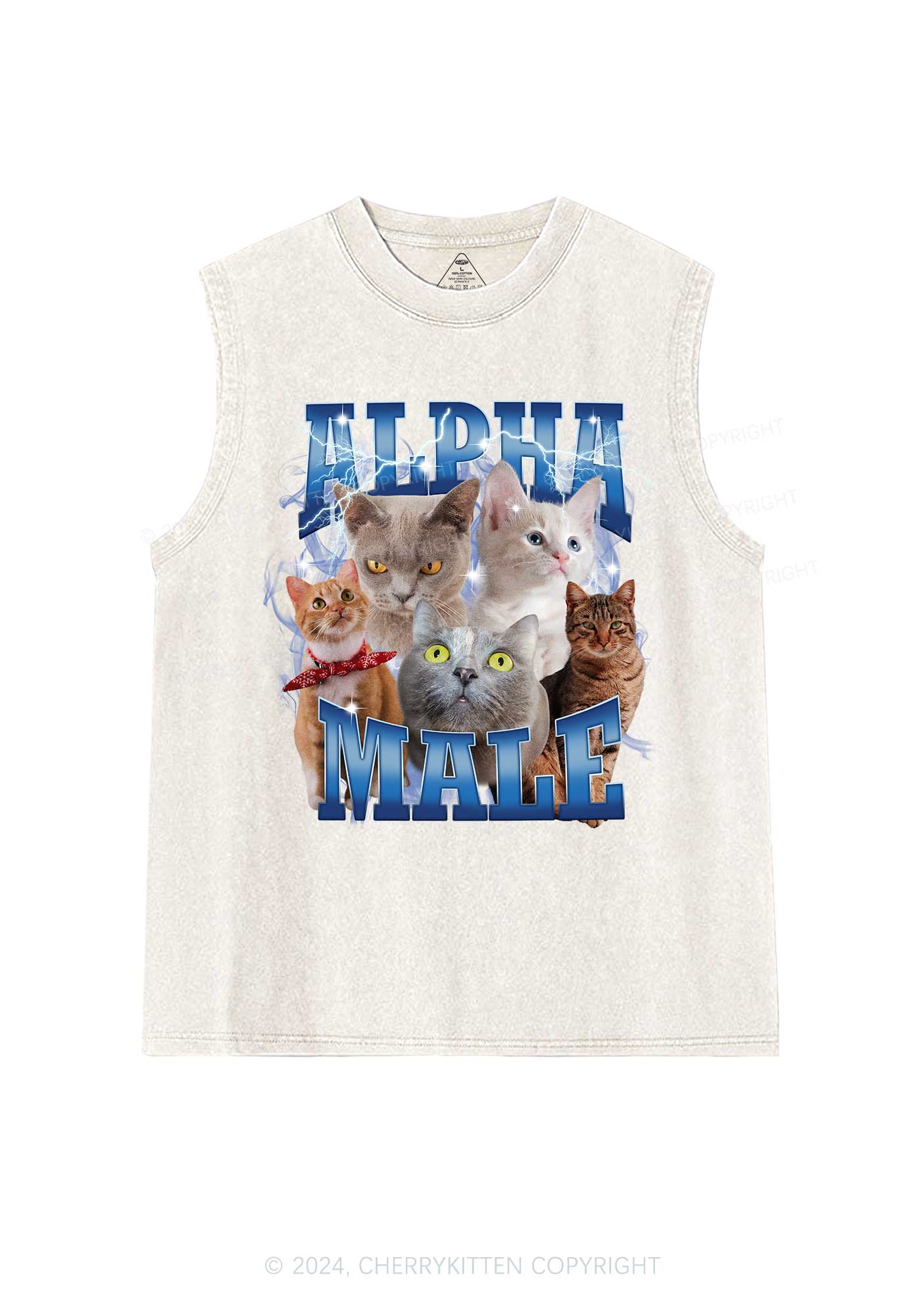 Blue Lightning Alpha Male Y2K Washed Tank Cherrykitten