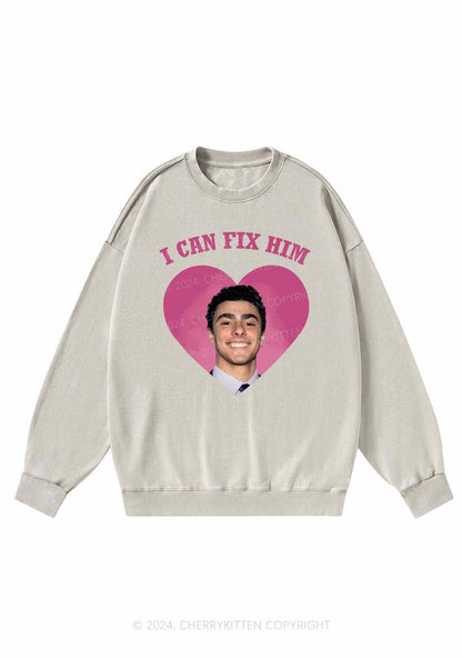 Fix Him Luigi Heart Y2K Washed Sweatshirts Cherrykitten