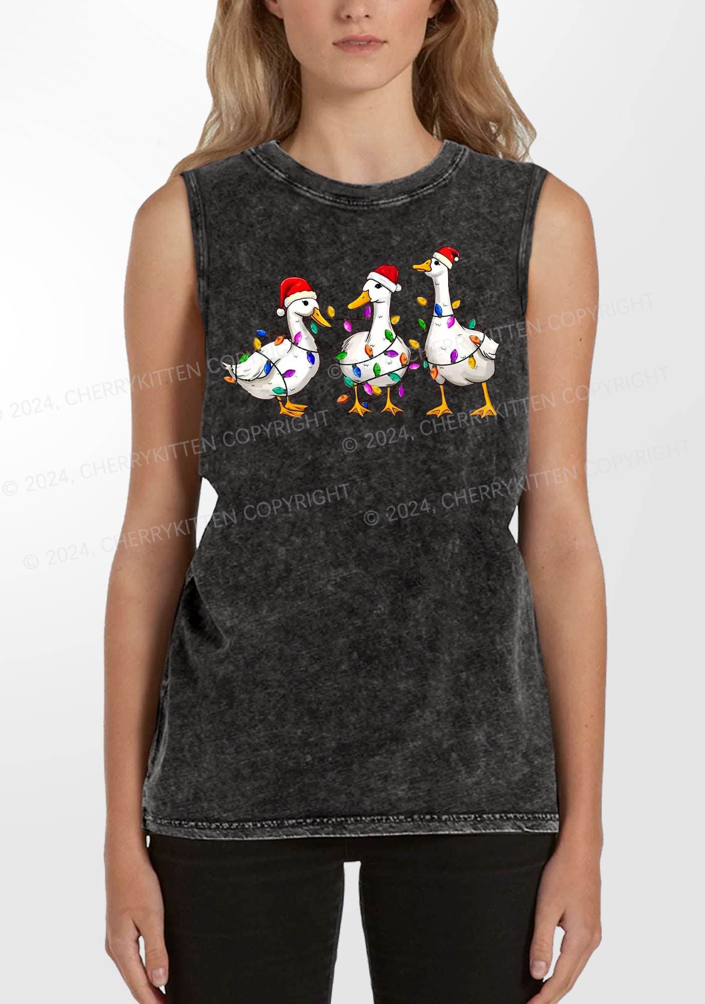 Christmas Santa Duck Y2K Washed Tank Cherrykitten