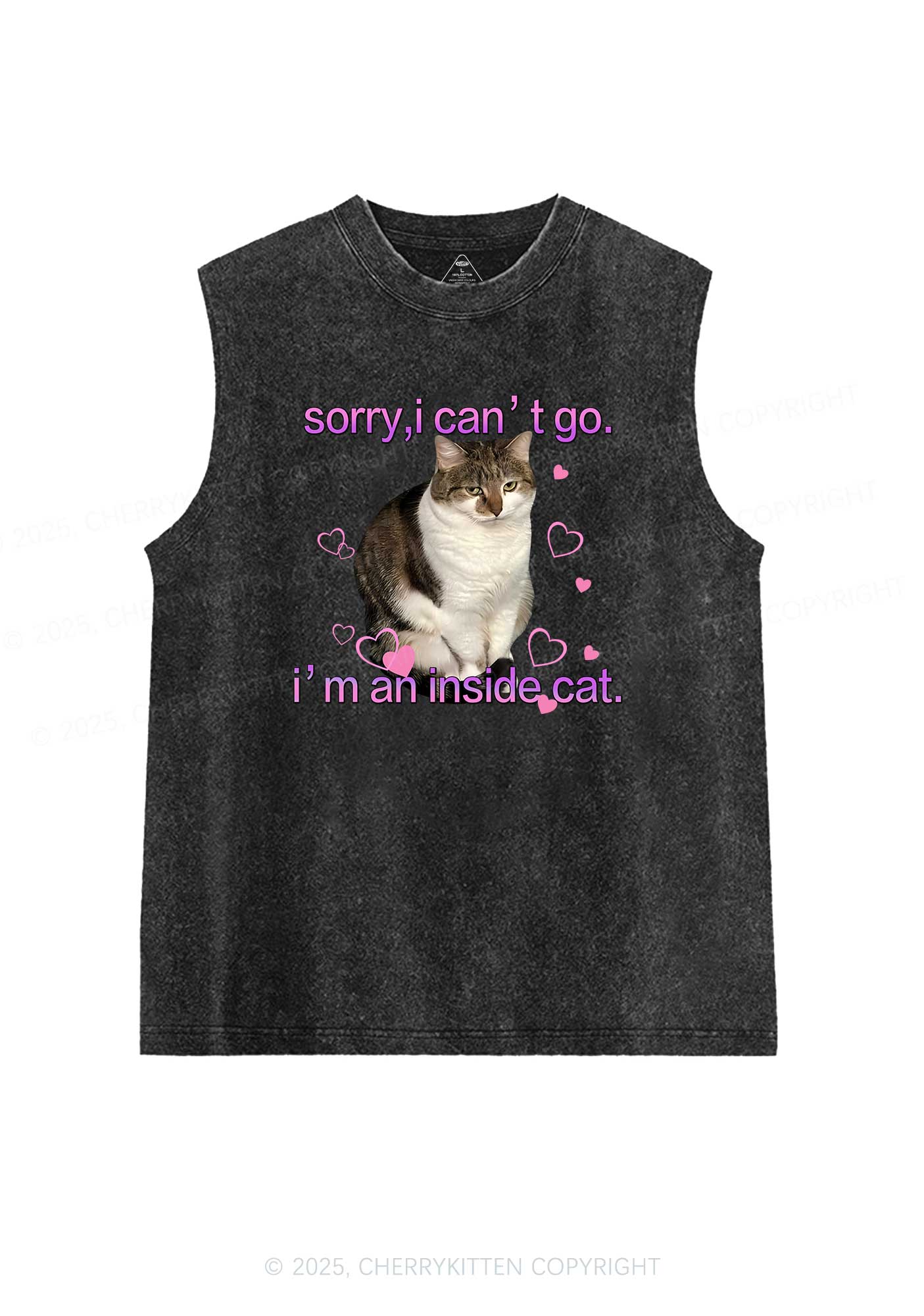 Im An Inside Cat Y2K Washed Tank Cherrykitten