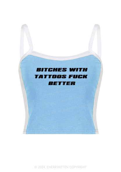 Bxxches With Tattoos Fxxk Better Y2K Color Block Crop Cami Top Cherrykitten