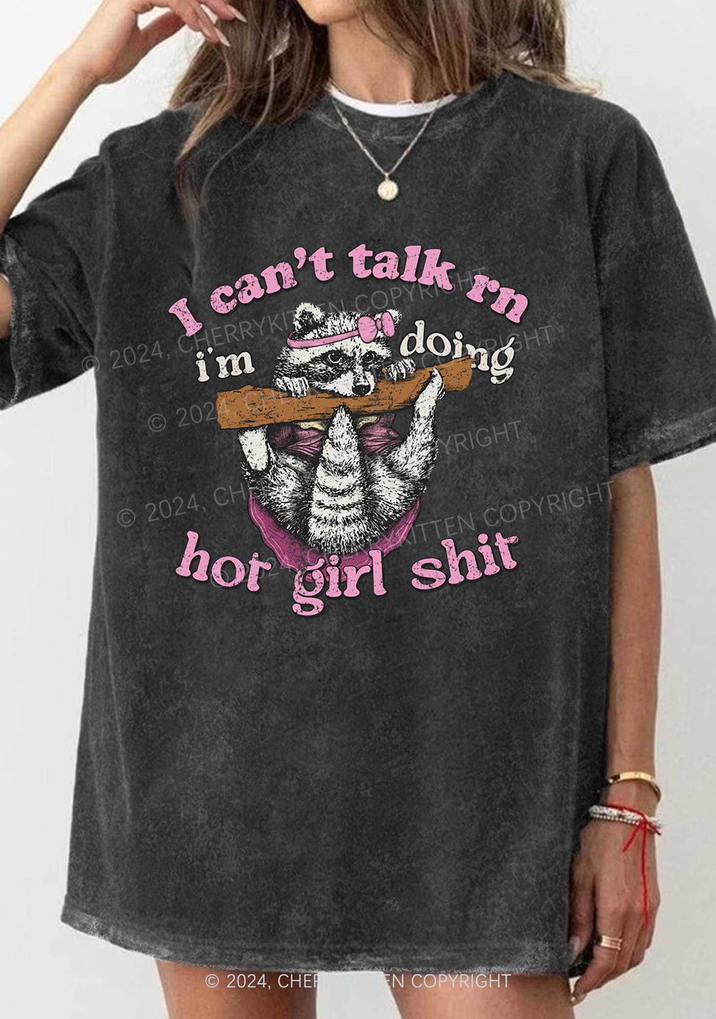 Raccoon Can't Talk Rn Y2K Washed Tee Cherrykitten