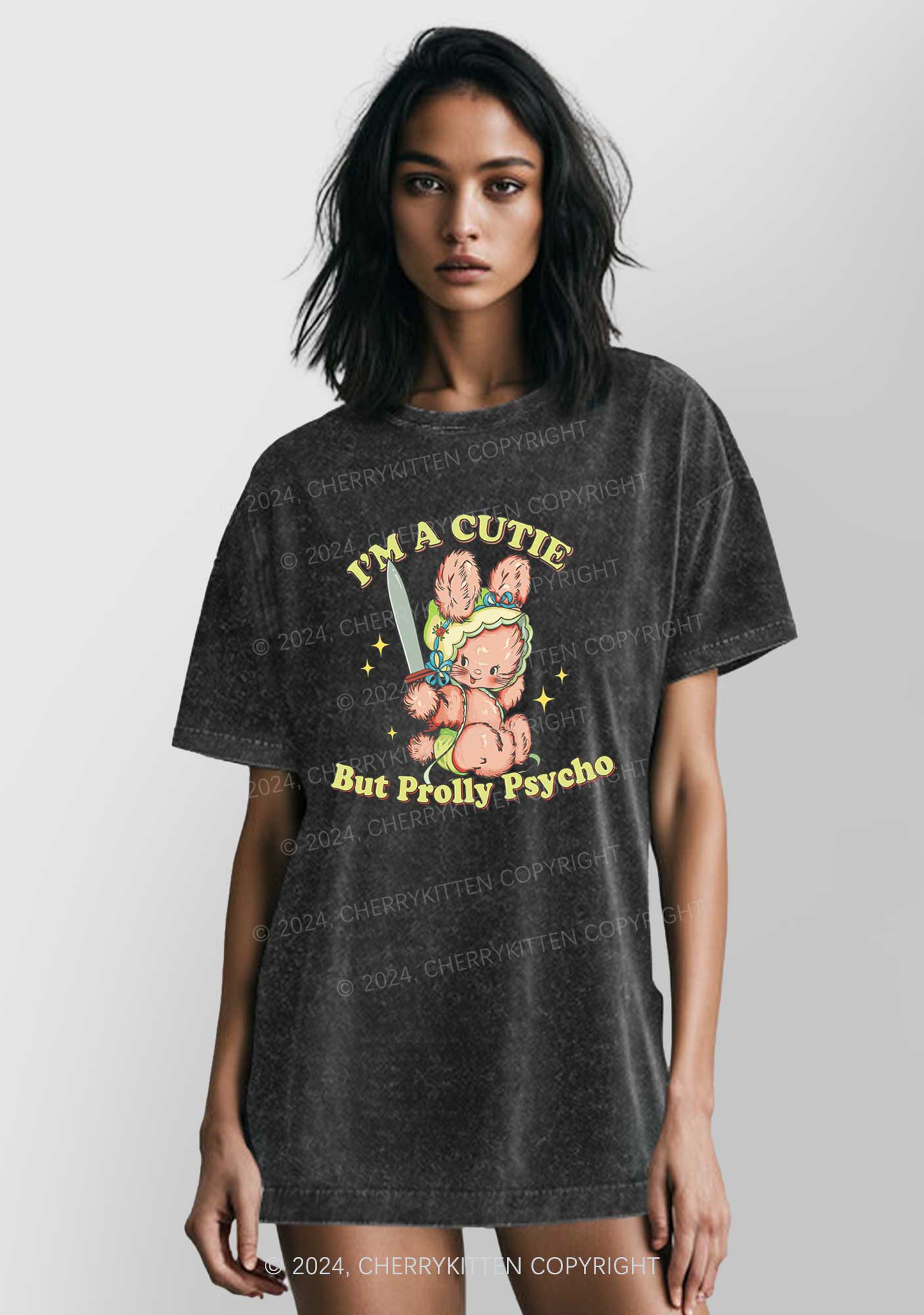 Cutie But Prolly Psycho Y2K Washed Tee Cherrykitten