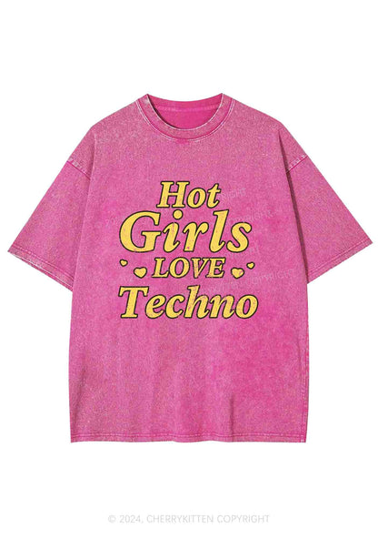 Hot Girls Love Techno Y2K Washed Tee Cherrykitten