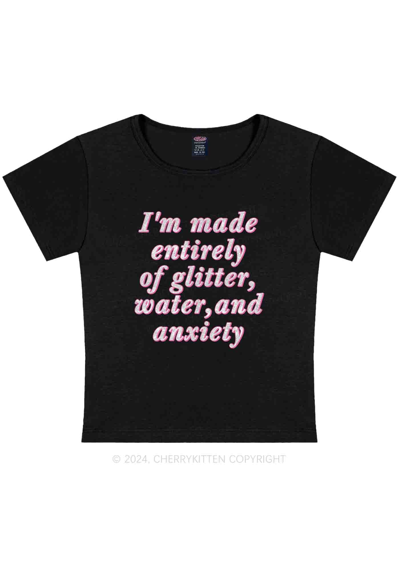 Glitter Water And Anxiety Y2K Baby Tee Cherrykitten