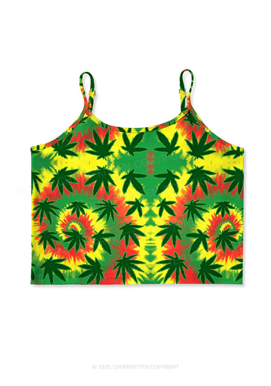 Trippy Leaves Y2K Print Cami Crop Top Cherrykitten