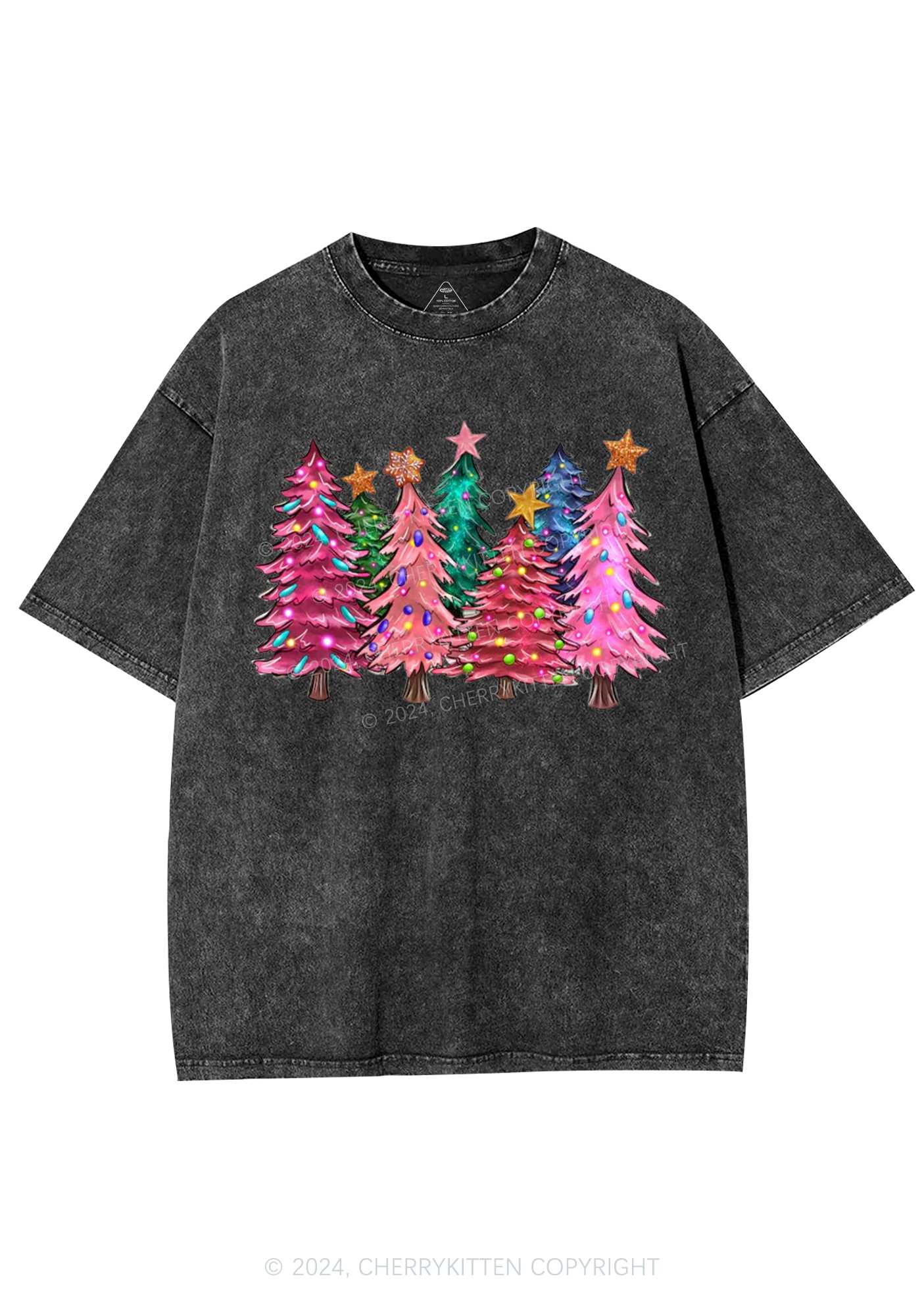 Christmas Pink Tree Y2K Washed Tee Cherrykitten