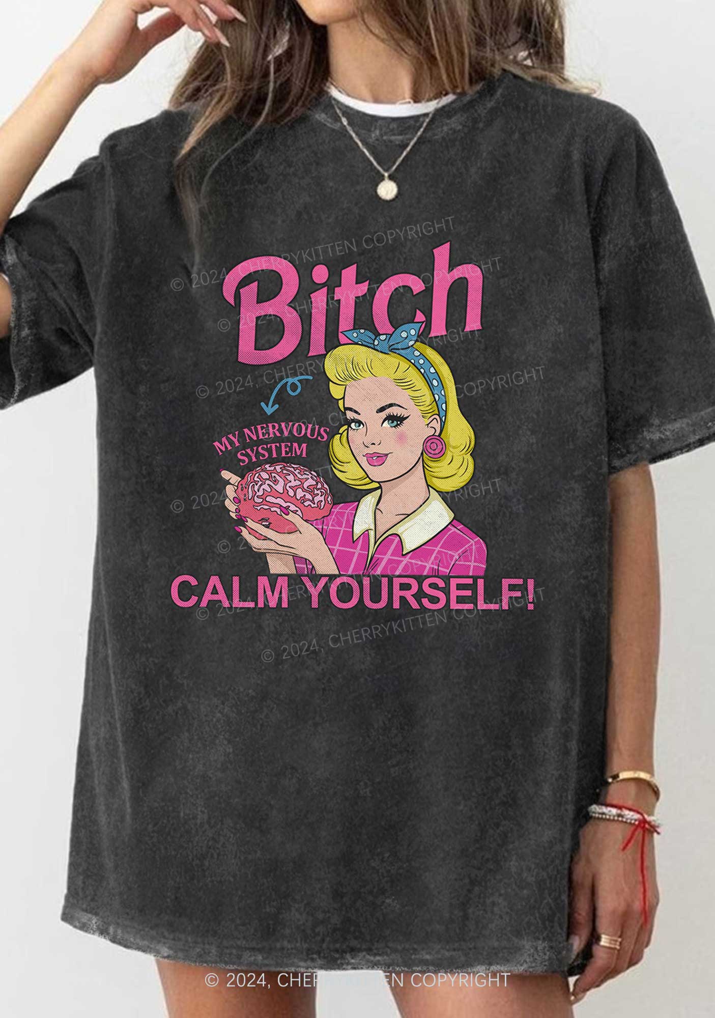 Bxxch Calm Yourself Y2K Washed Tee Cherrykitten