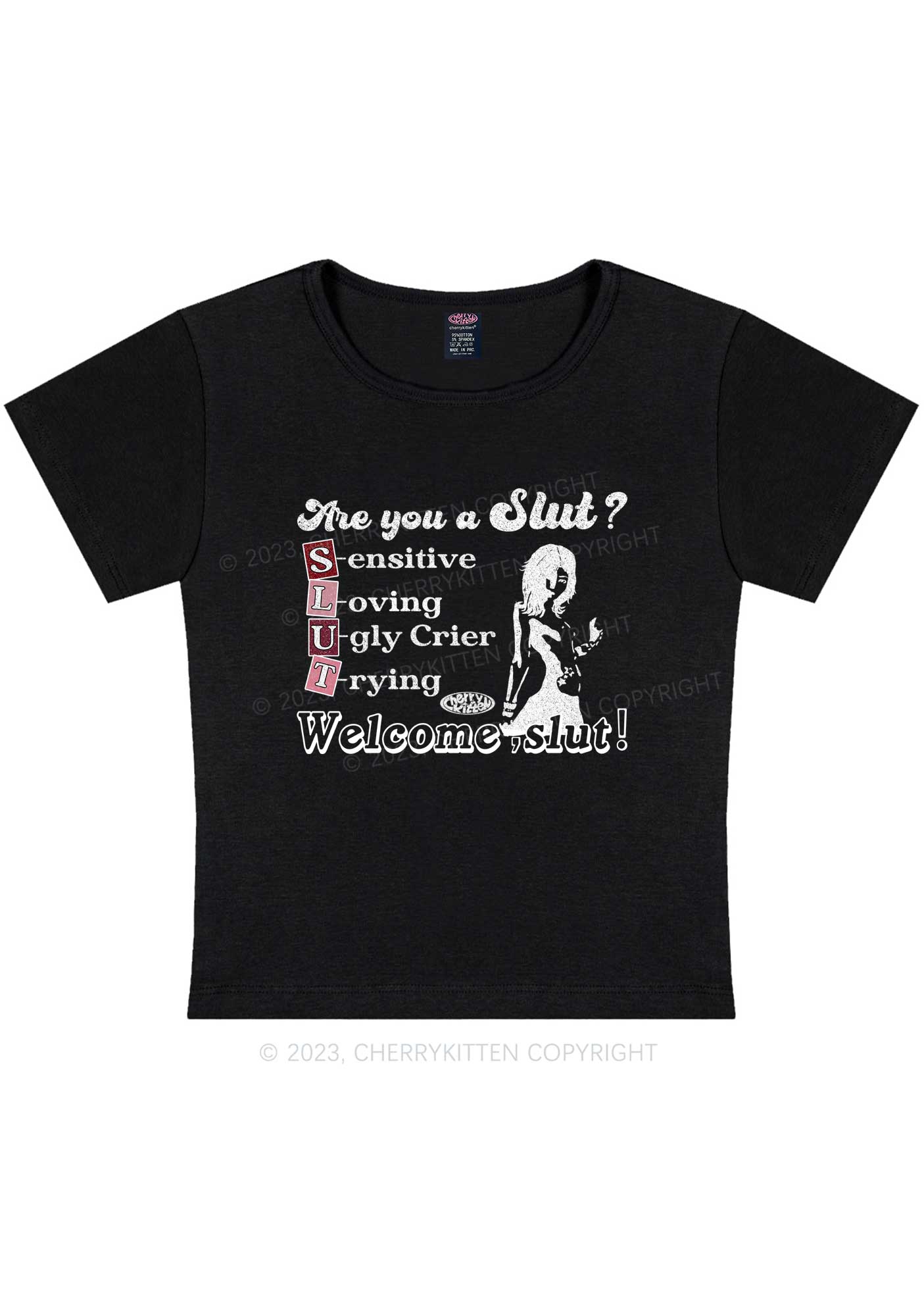 Curvy Welcome Slxt Y2K Baby Tee Cherrykitten