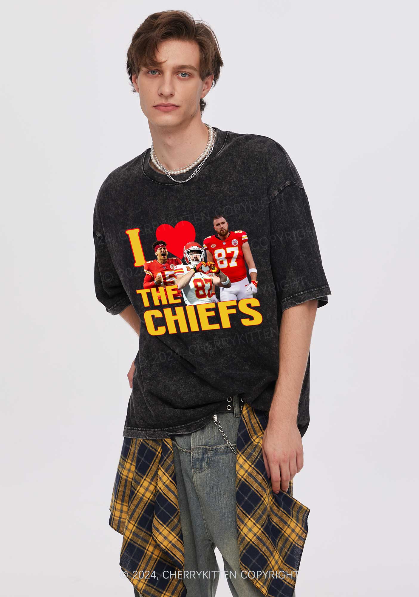 Custom I Love Chiefs Y2K Super Bowl Washed Tee Cherrykitten